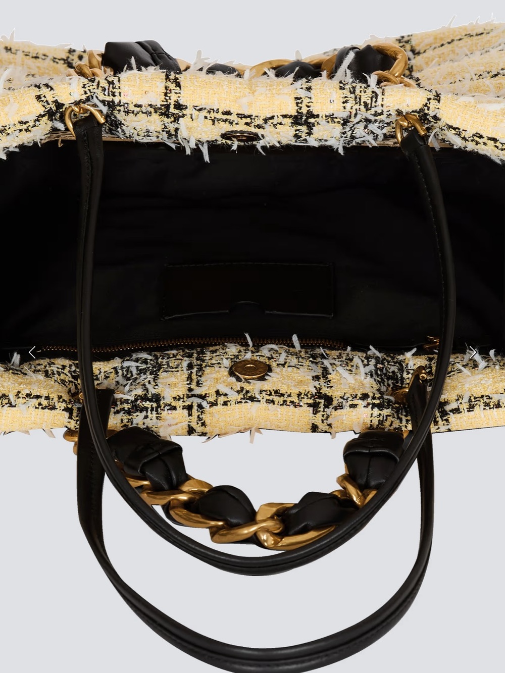 Balmain yellow and black Plaid tweed 1945 tote bag - Picture 4 of 9